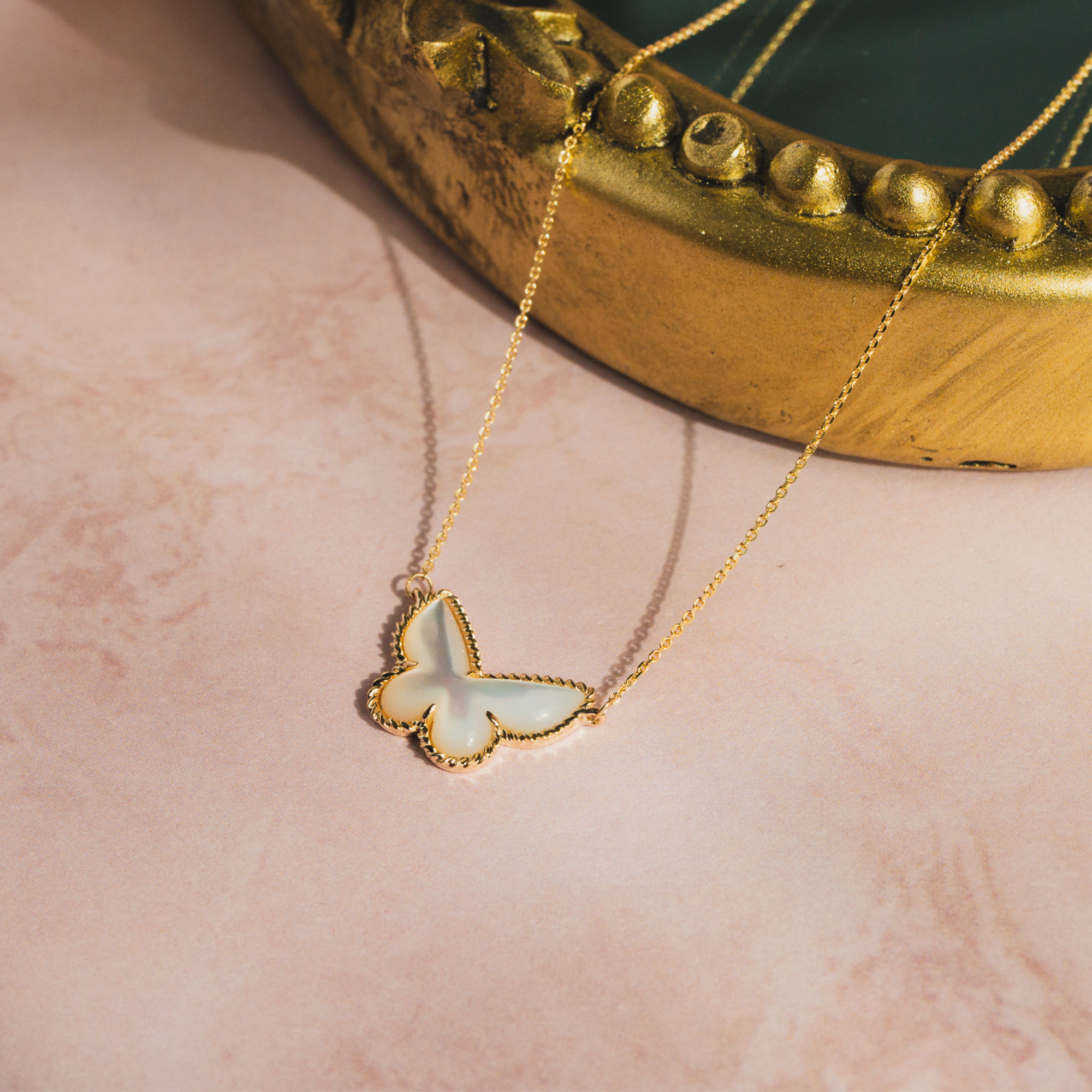 Mother of Pearl Butterfly Pendant Necklace