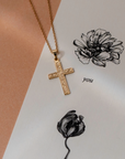 Floral Engraved Cross Pendant Necklace