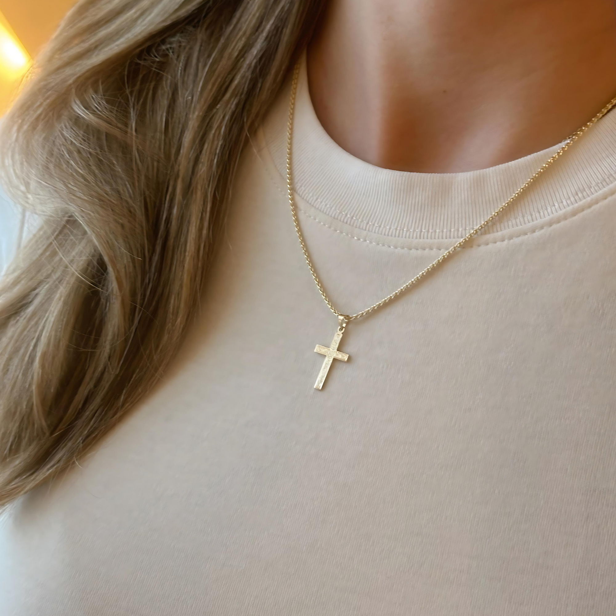 Floral Engraved Cross Pendant Necklace