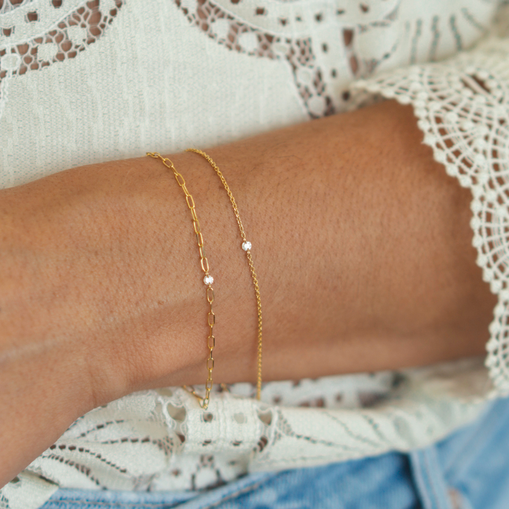 Floating Diamond Paperclip Chain Bracelet