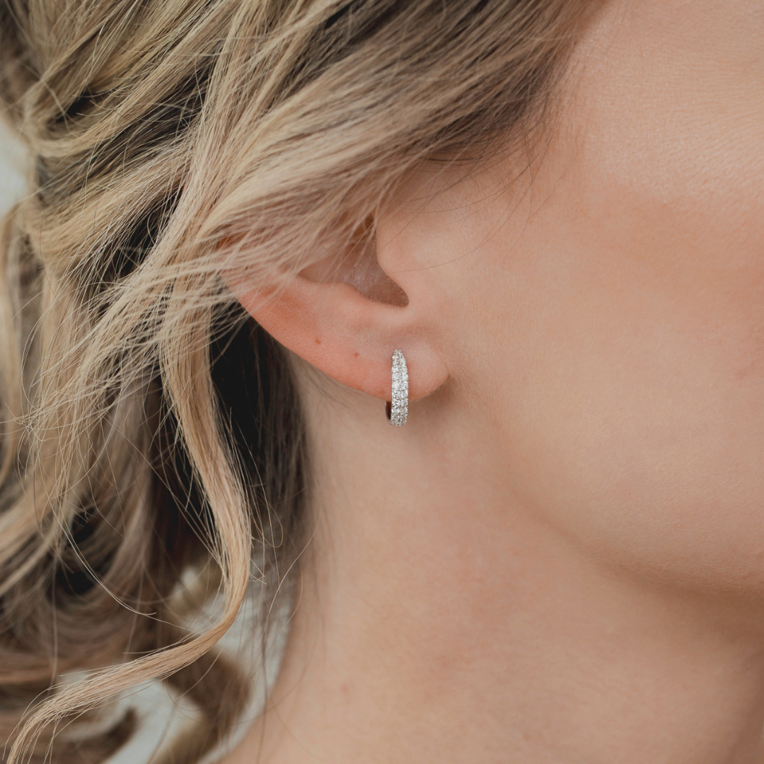 Double Row Diamond Huggie Hoop Earrings