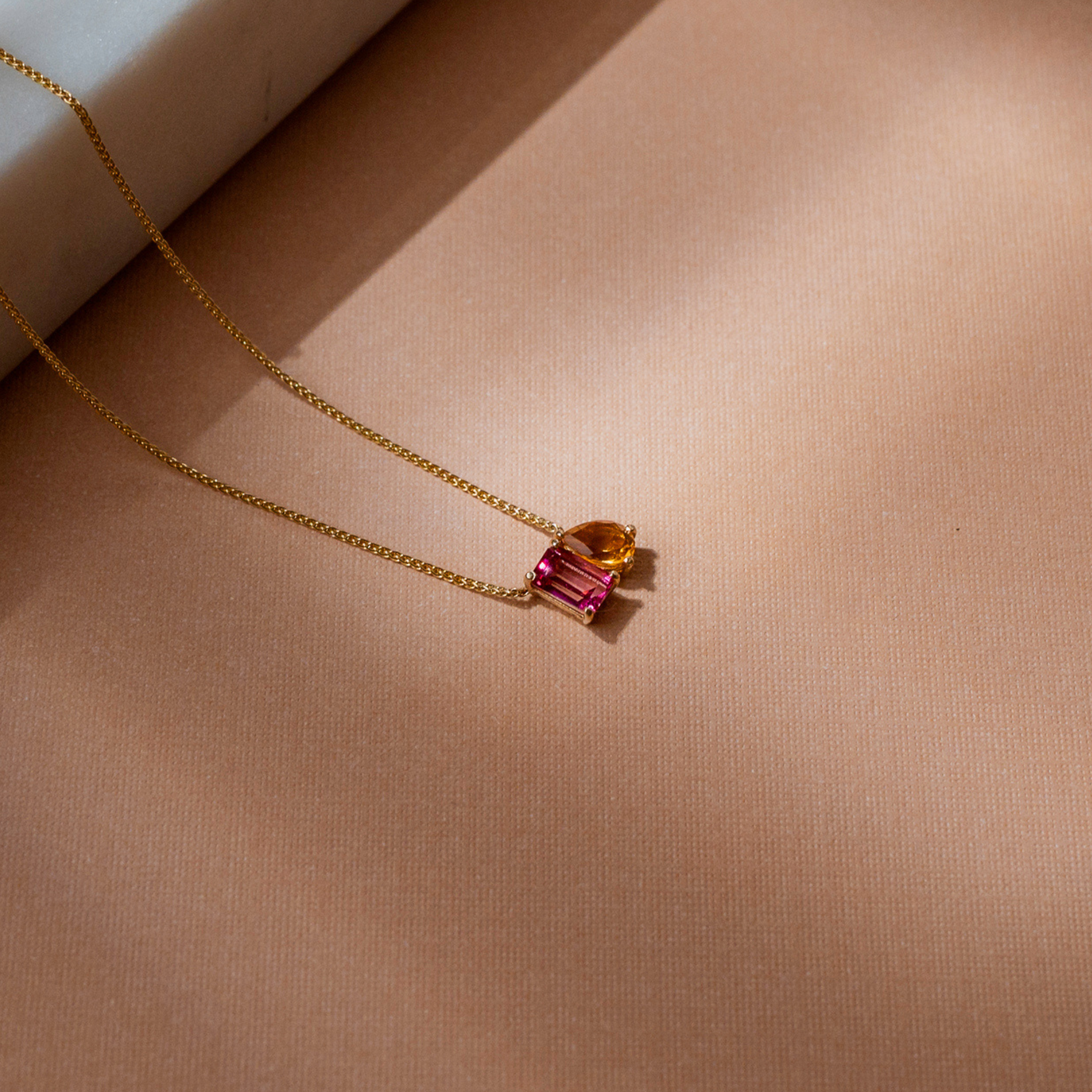 Katie Clark 2 stone Birthstone Necklace in 14K Yellow Gold 14kt White Gold