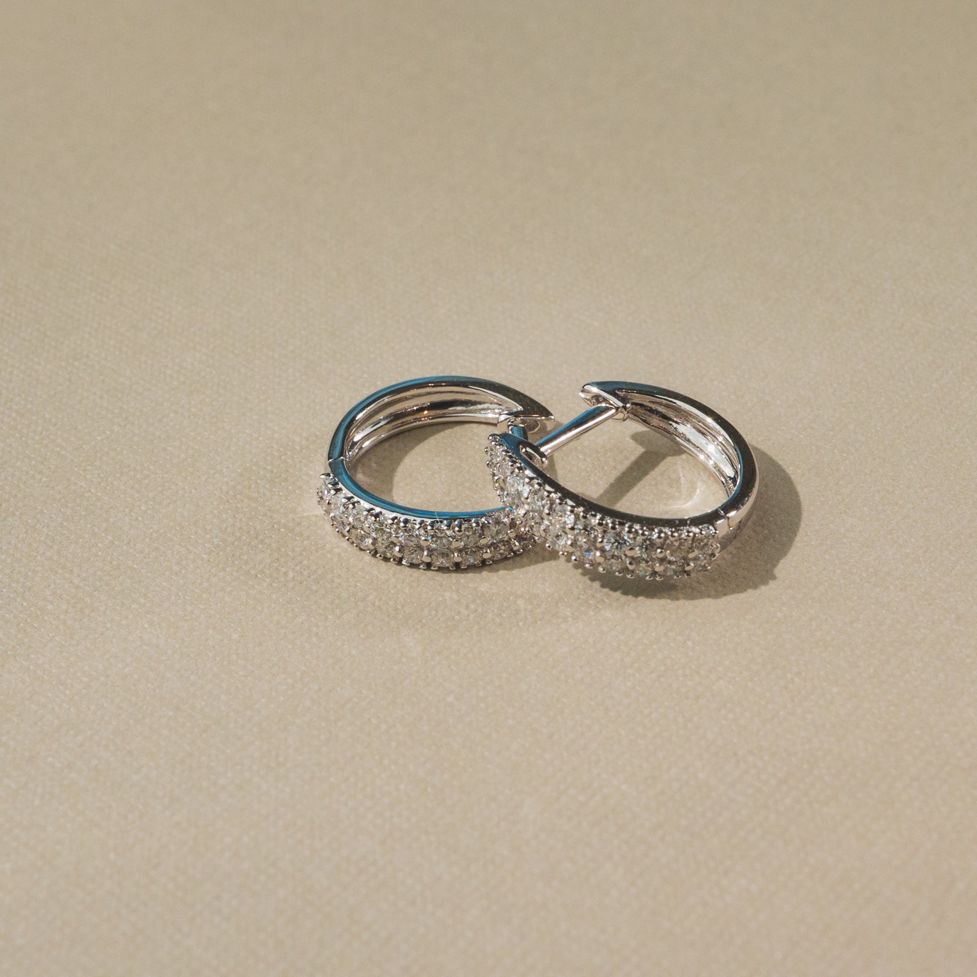 Double Row Diamond Huggie Hoop Earrings