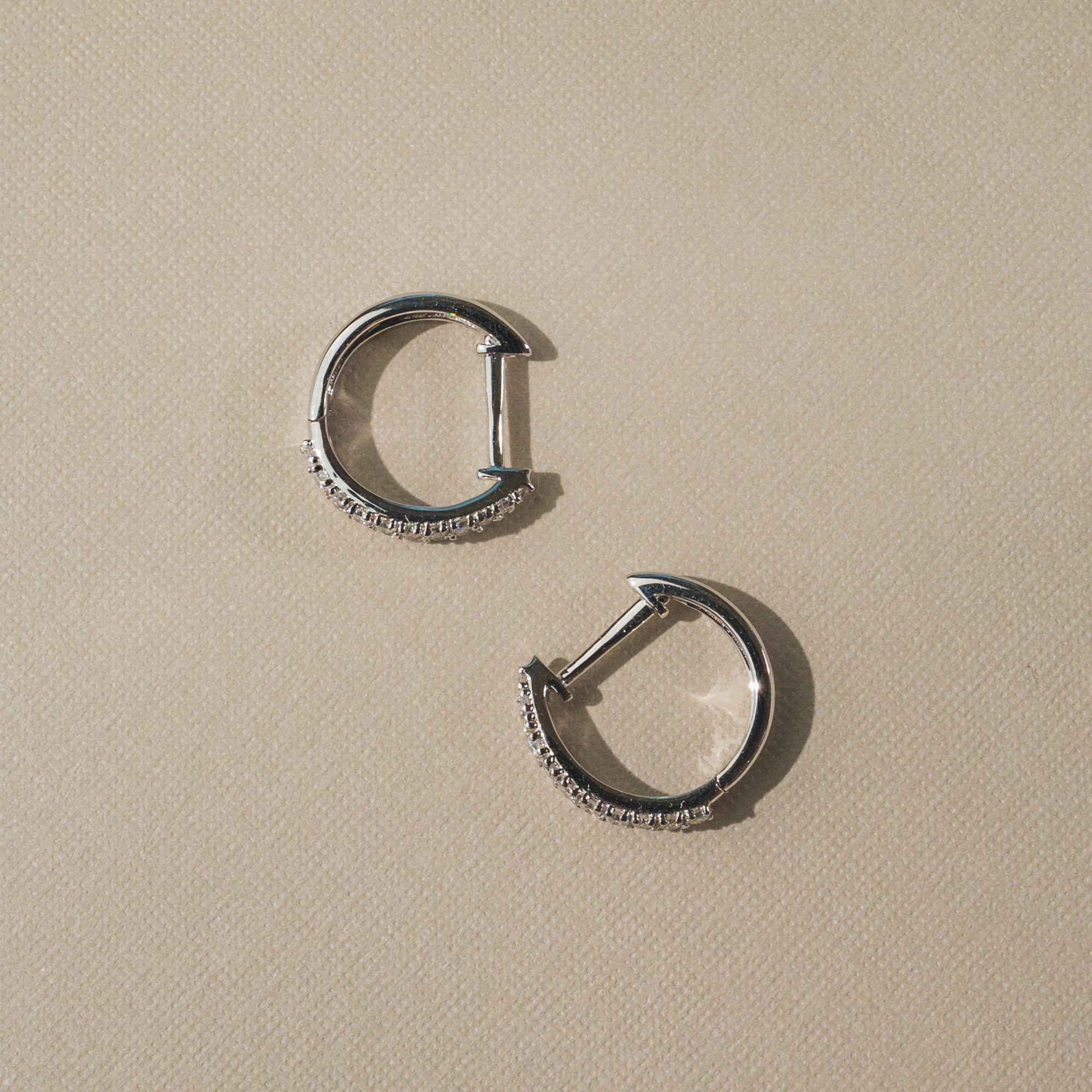 Double Row Diamond Huggie Hoop Earrings