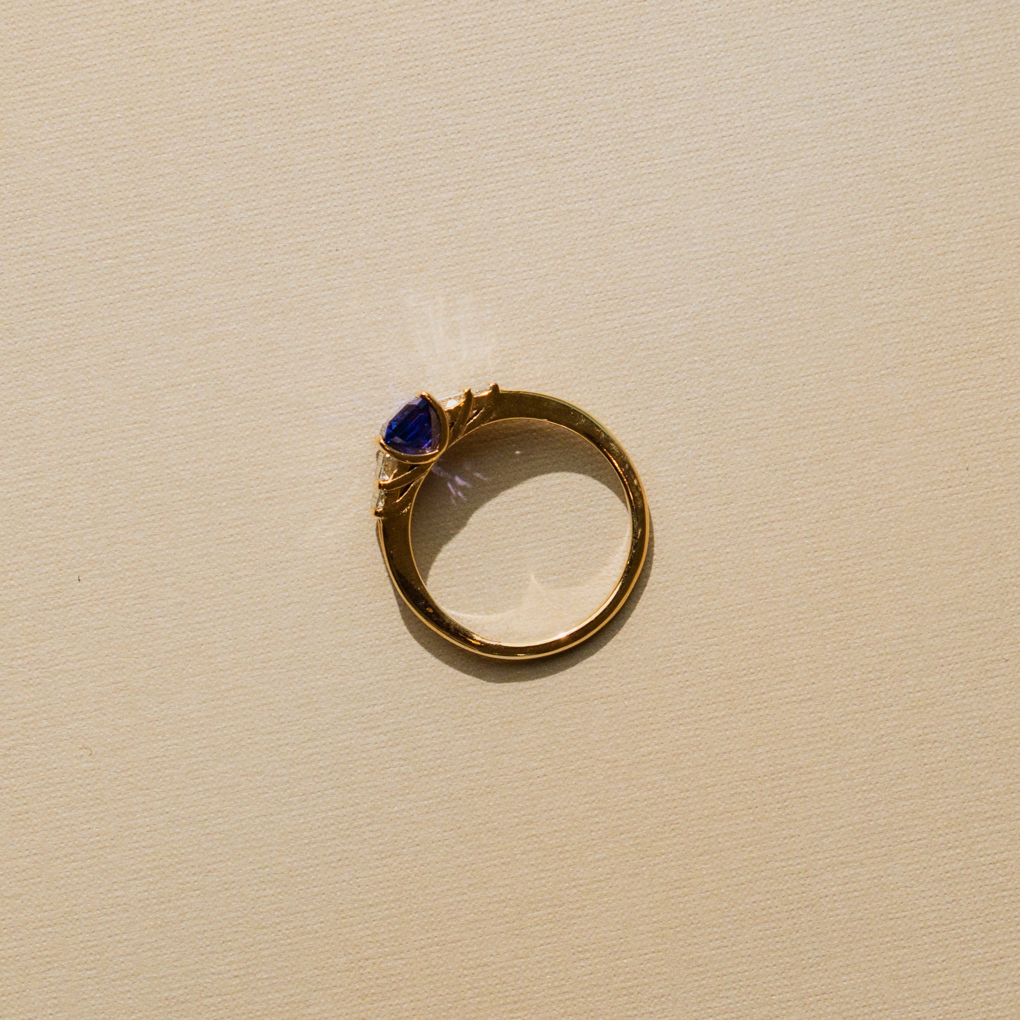 Purple Sapphire and Baguette Cut Diamond Ring
