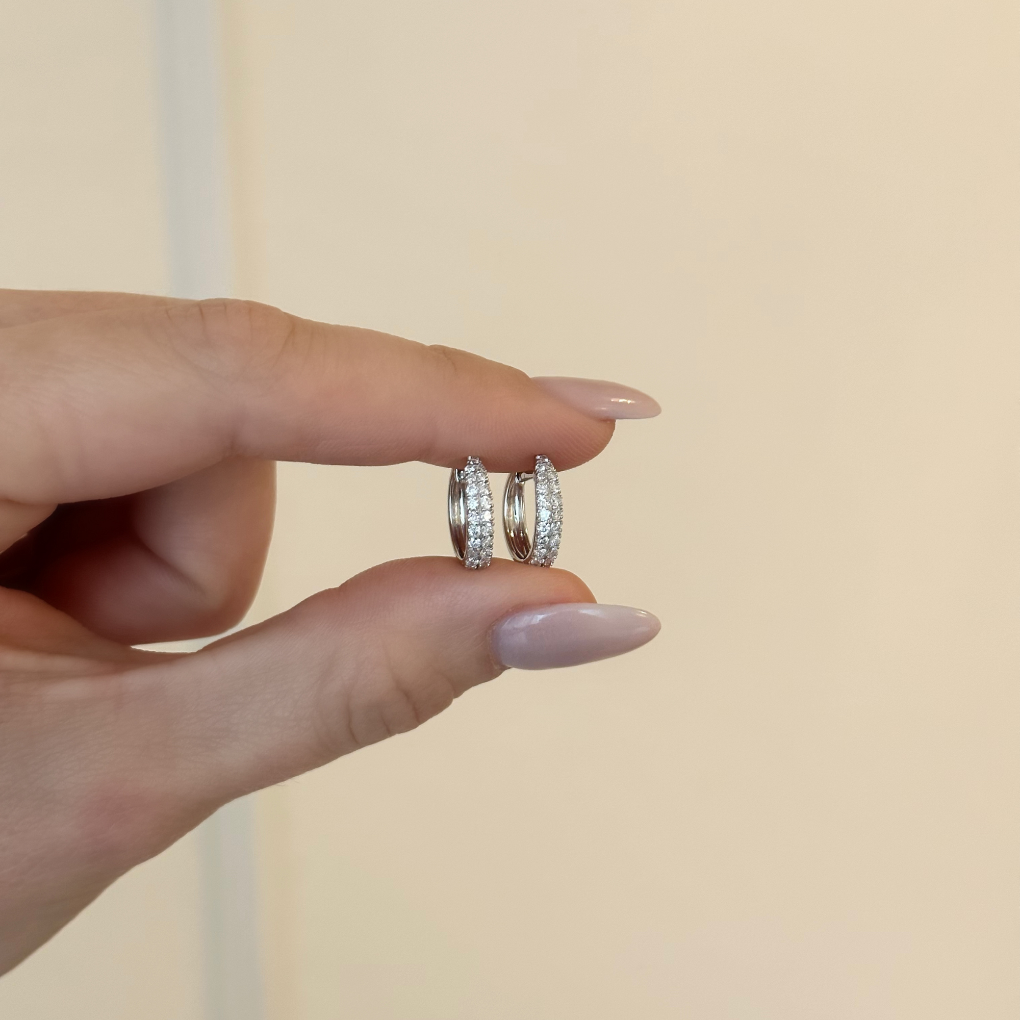 Double Row Diamond Huggie Hoop Earrings