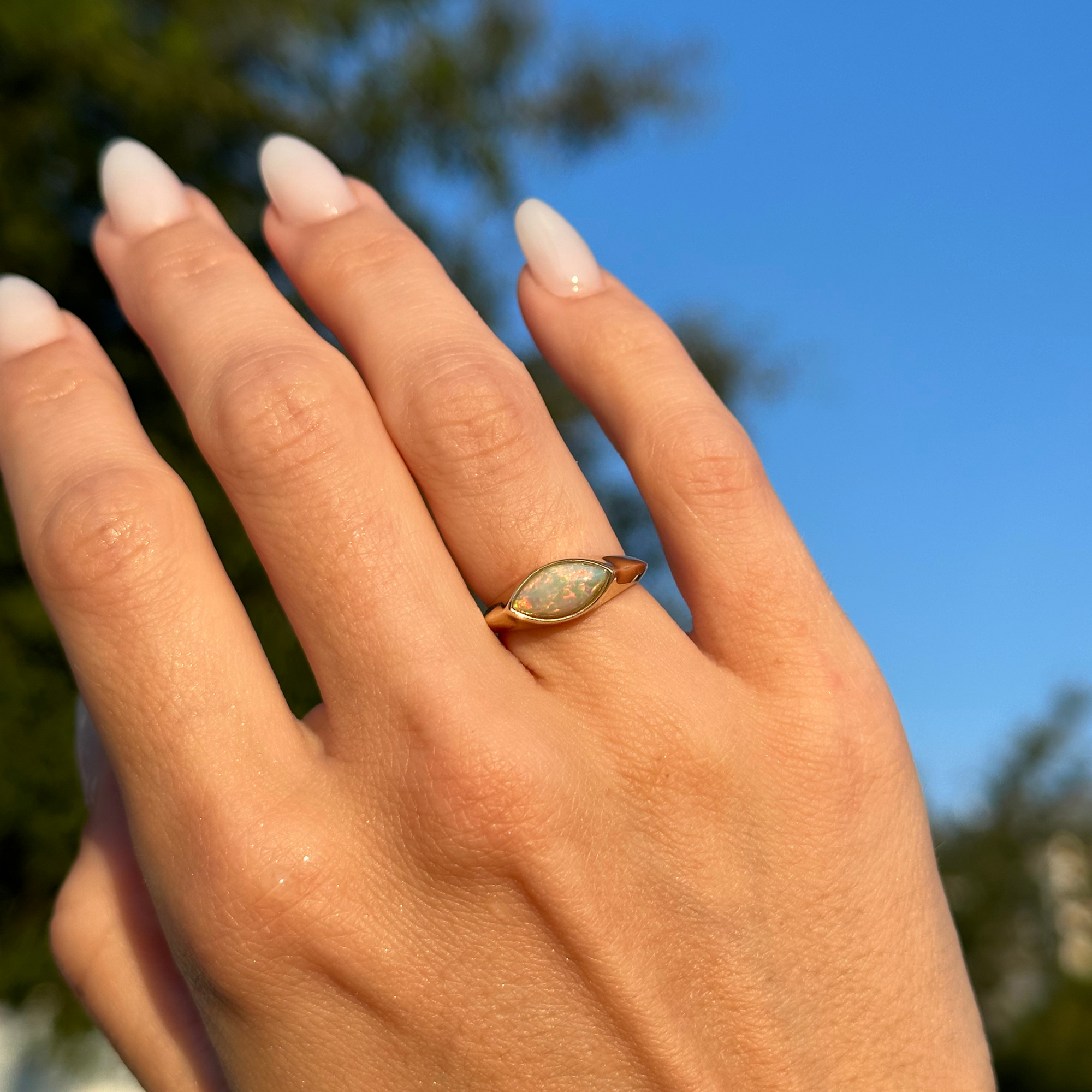 Bezel Set Marquise Opal Ring