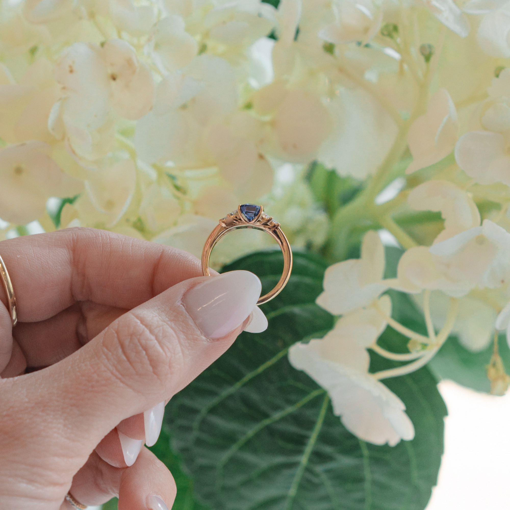 Purple Sapphire and Baguette Cut Diamond Ring